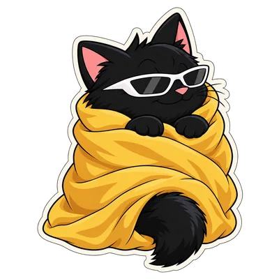 Pangea Cat wraps himself in a yellow blanket.