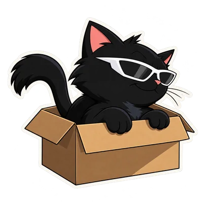 Pangea Cat box reaction, with white sunglasses and a transparent background.