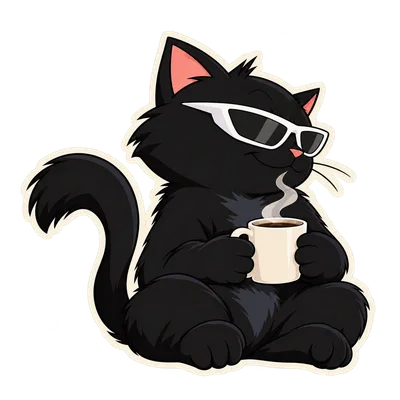 Pangea Cat coffee reaction, with white sunglasses and a transparent background.