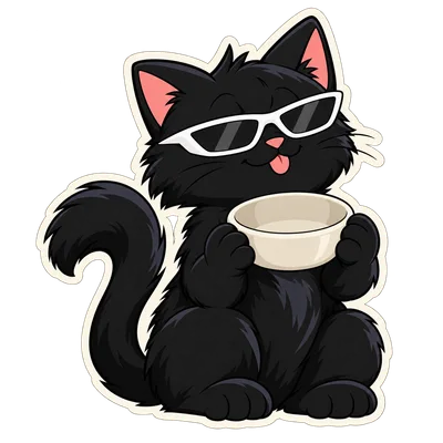Pangea Cat presents an empty food bowl with his tongue out.