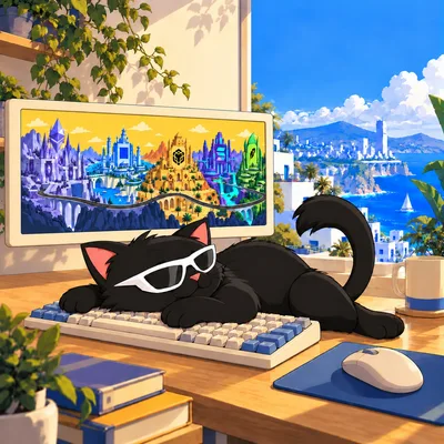 Pangea Cat sleeps across a computer keyboard in the sunny apartment.