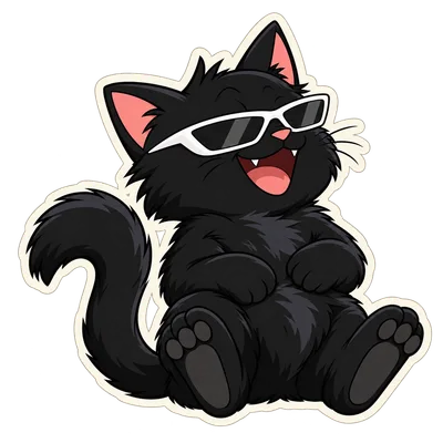 Pangea Cat laughs with both paws on his belly.
