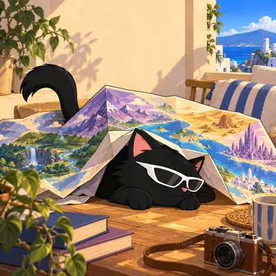 Pangea Cat gets tangled underneath an unfolded map of the five neighborhoods.