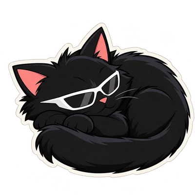 Pangea Cat nap reaction, with white sunglasses and a transparent background.
