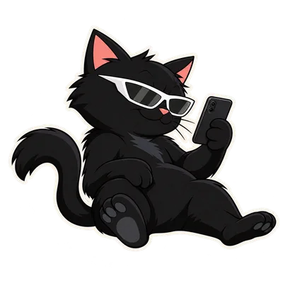 Pangea Cat phone reaction, with white sunglasses and a transparent background.