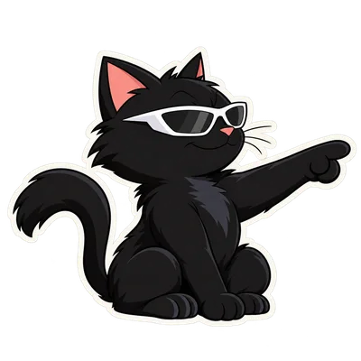 Pangea Cat point reaction, with white sunglasses and a transparent background.