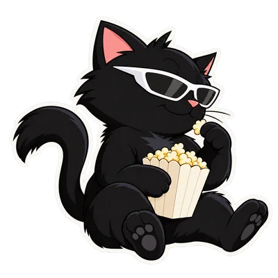 Pangea Cat popcorn reaction, with white sunglasses and a transparent background.