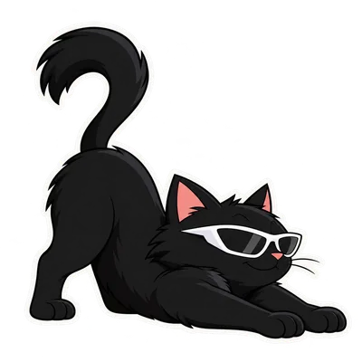 Pangea Cat stretch reaction, with white sunglasses and a transparent background.