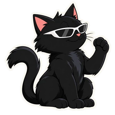 Pangea Cat wave reaction, with white sunglasses and a transparent background.