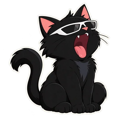 Pangea Cat yawn reaction, with white sunglasses and a transparent background.